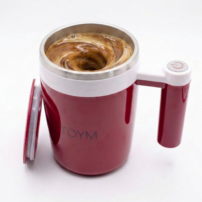 토이엠 무선 원터치 믹스컵 선식컵 쉐이커 자동 회전컵 텀블러, 버건디, 1개, 380ml