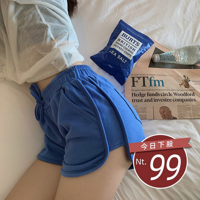 韓版新款素色寬鬆拉繩真理褲 短褲 女裝