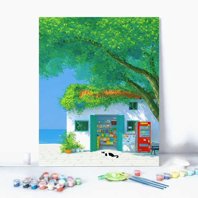 LCLC 피포페인팅 집중력 힐링 취미 유화그리기 DIY 숫자 페인팅 세트 감성 풍경 캔버스 30x40cm, 힐링 cat 스토어, 1개