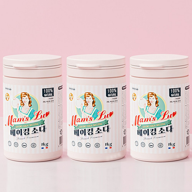 맘스럽 (초특가) 베이킹소다 1kg x 3통 프리미엄 용기형 천연세제 세탁세제 세정제, 3개