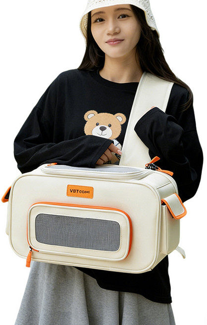Shipshape 강아지 슬링백 고양이 이동가방 프론트백 슬링백 반려동물 이동가방 크로스끈, 1개, 베이지