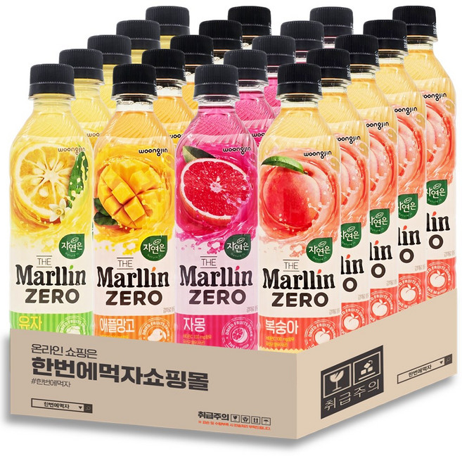 [한번에먹자쇼핑몰] 더말린 제로 혼합세트 / 유자 + 자몽 + 복숭아 + 애플망고 / 각5개씩, 20개, 500ml