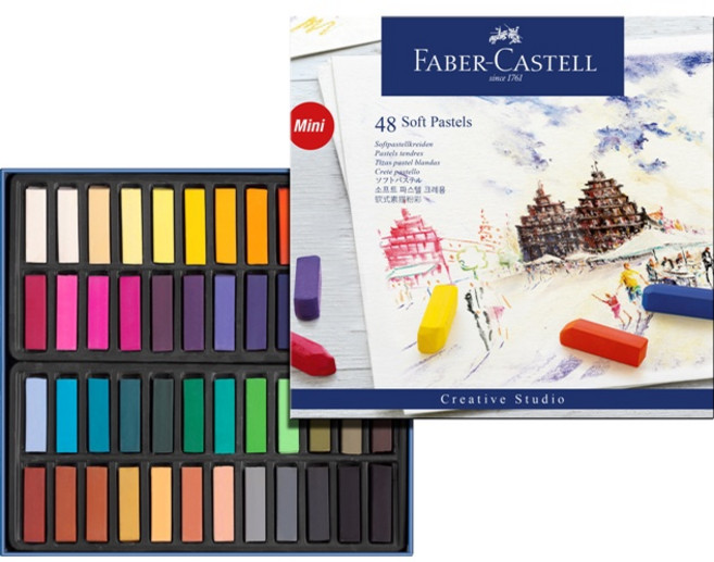 Faber-Castell輝柏 創意工坊軟性粉彩條-48色，色彩鮮明飽和，質地柔軟細膩，適合繪畫初學者與專業藝術家, 48, 1盒