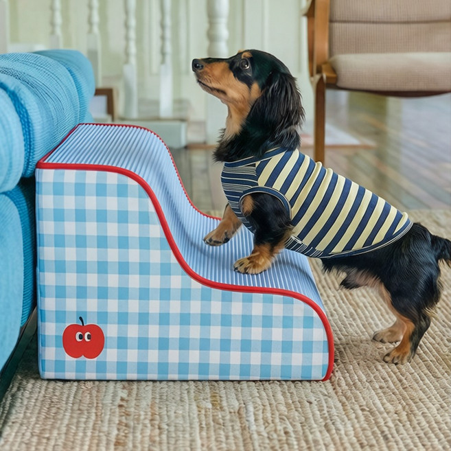 강아지계단 논슬립 미끄럼방지 슬개골보호 소형견 반려동물 계단 소파 침대용 커브 슬라이드 스텝, 1개, 블루