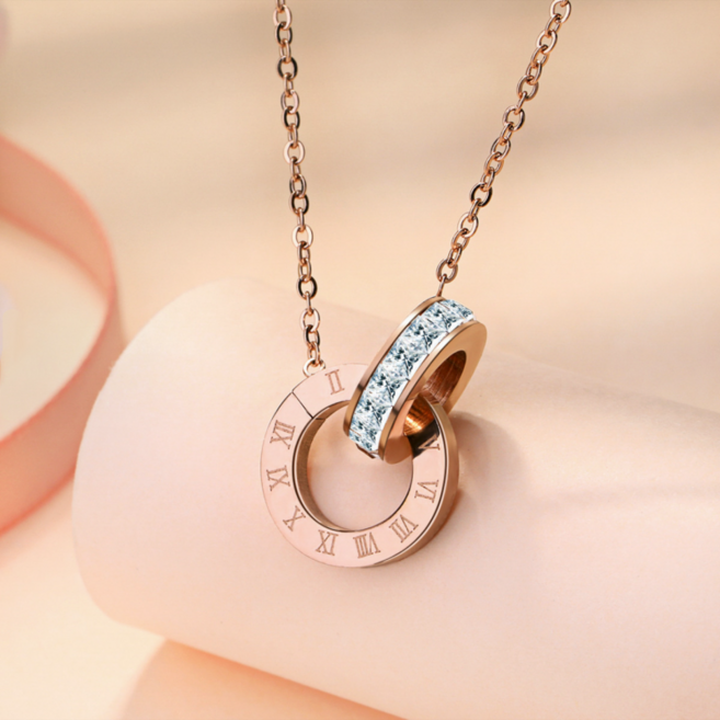 Ramlove 18K 도금 여성 목걸이 모잠비크 목걸이 GRA인증 더블링 로마숫자 우정연인 선물 XSD010