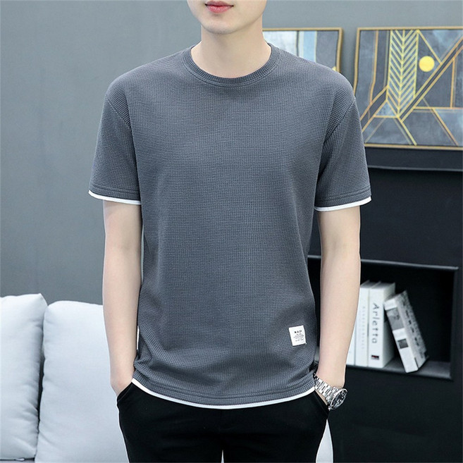 남자 니트 반팔티 여름 라운드넥 쿨 티셔츠 슬림 스판 통기성 데일리 AJ85