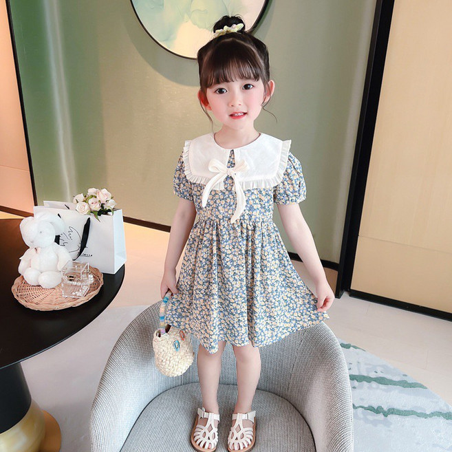 韓版小碎花翻領女童洋裝 連身裙, 140碼