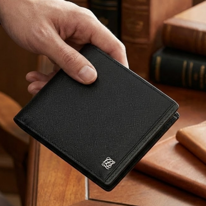 루이까또즈 남성 소가죽 배색 반지갑 고급스러운 로고 가죽 지갑 선물포장