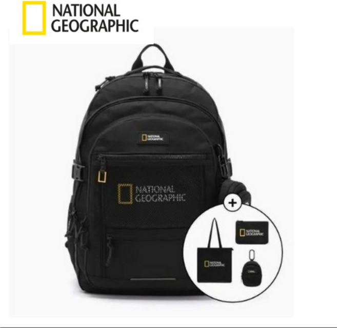내셔널지오그래픽 [백화점매장용] 파치 백팩 BLACK 16인치 노트북수납 25L 중고등학생 대학생 필수템 + 이츠비 양말
