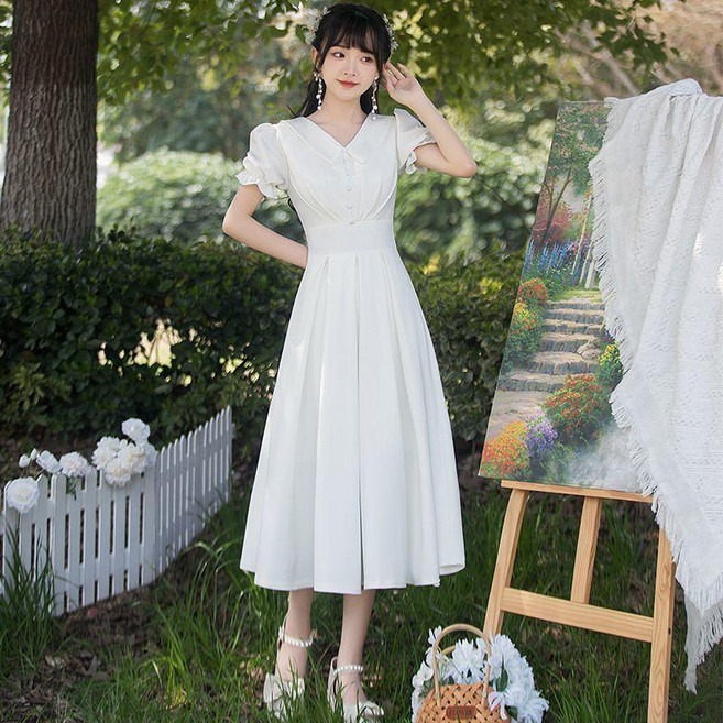 新品 領證登記小白裙2026年新款法式結婚小禮服高級感畢業拍照連衣裙夏 副廠商品, 白色 1898 ,2XL, 白色