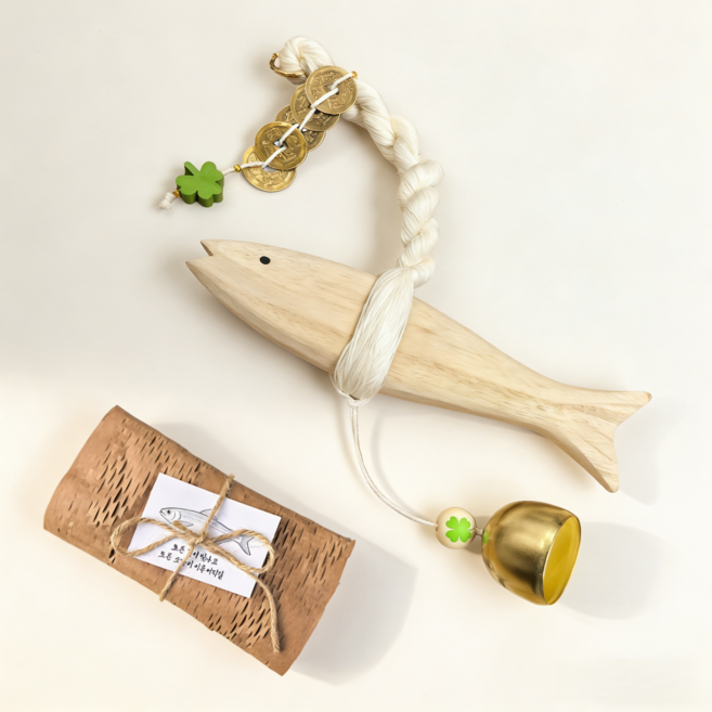 액막이명태 현관 도어벨 집들이 개업식 선물, 우드