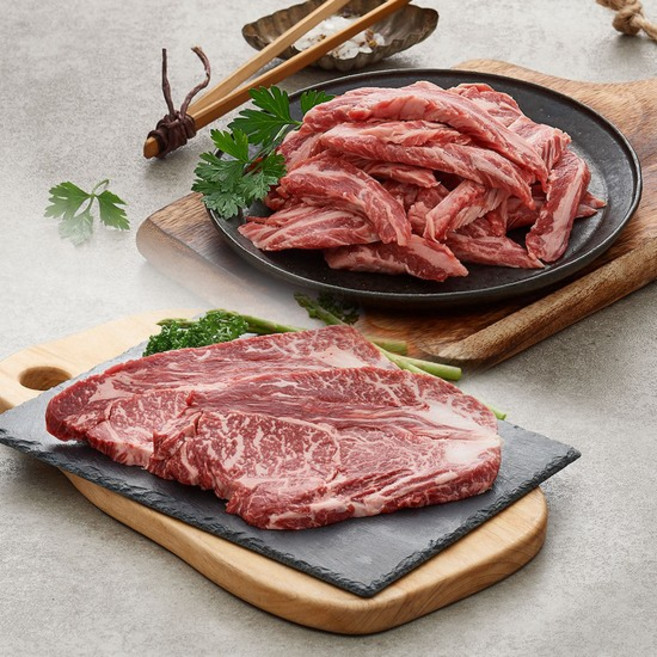 [작심밀도]농협안심한우 1++ 등심200g + 갈비살200g / 냉장, 없음, 1