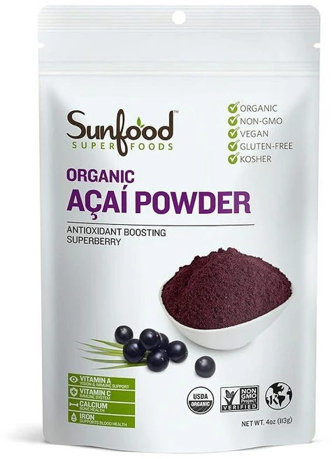 Sunfood 아사이 파우더 유기농 및 무가당 100% 생 동결 건조 베리 천연 항산화제 비GMO 글루텐 프리 울트라 클린: 충전제 첨가제 방부제 없음 113., 1개 - 쿠팡