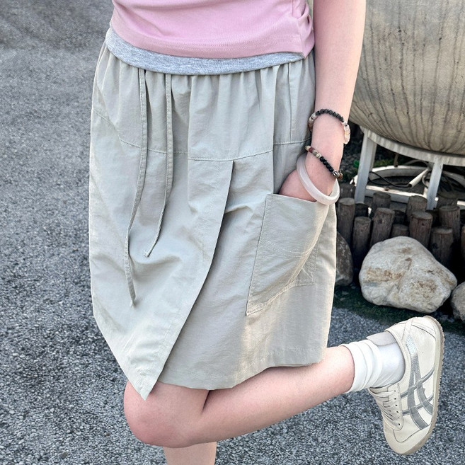 SAHINER 여성 와이드 밴딩 빅포켓 속건 스커트 봄여름 ADK32