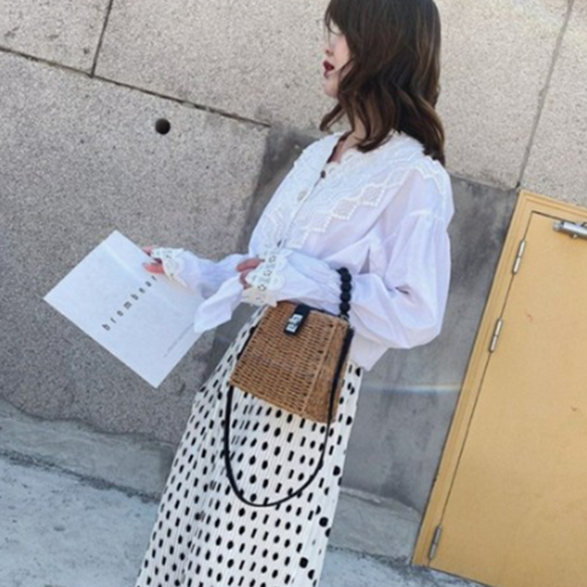 미쓰백 볼리 밀짚가방 여행용 보조 왕골 크로스백 라탄 토트 숄더백