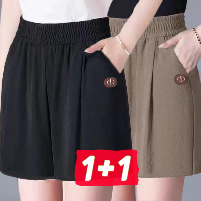 1+1 중년여성 아이스 와이드 5부팬츠 맘마바지 빅사이즈 일자 편안한 치마바지