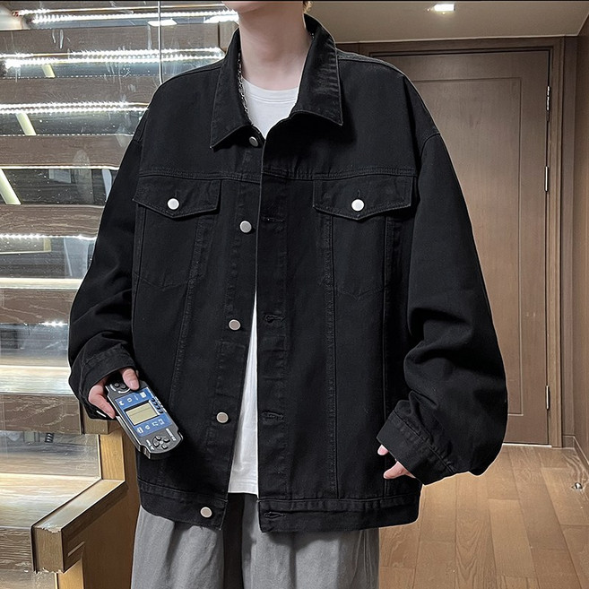 復古工裝牛仔外套 青少年百搭翻領休閑夾克