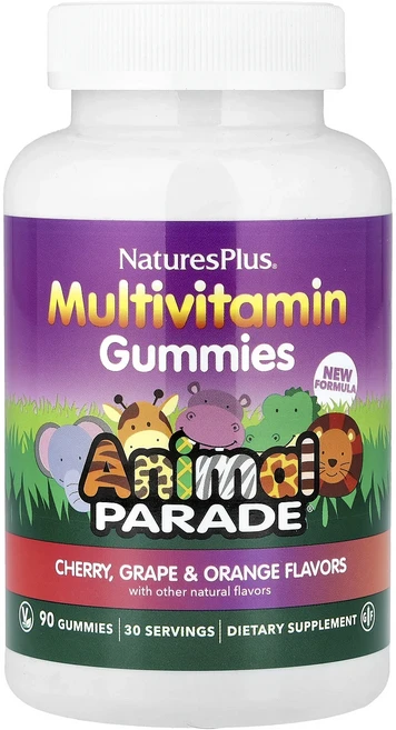 메이커제품입니다 NaturesPlus Animal Parade® 종합비타민 구미젤리 체리 포도 및 오렌지 맛 구미젤리 90개 좋은효과를 보실수있습니다, 1개, 90정 - 쿠팡