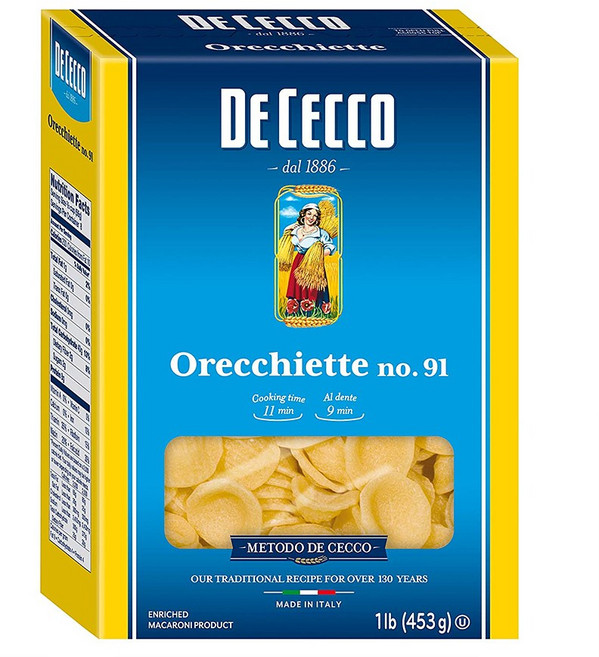 De Cecco 데체코 세몰리나 파스타 오레키에테 No.91 453g 5팩 Semolina Pasta Orecchiette 1Pound