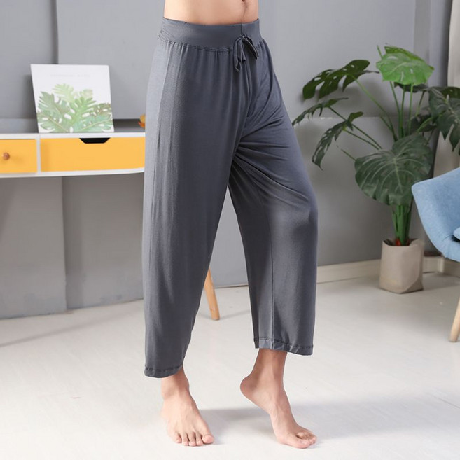 Makone 남성 모달 8부 이지웨어 와이드 통바지 쿨링팬츠 허리밴딩 캐주얼 슬랙스 바지