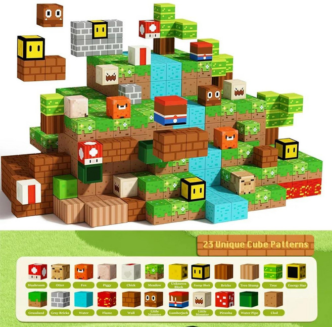 슈퍼 마리오 마그네틱 블록 소년 소녀를위한 장난감 3 + 내 세계 자석 빌딩 큐브 만들기 STEM 게임 감각 선, 01 48 pcs, 1개