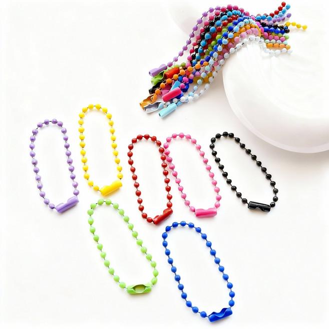 컬러 군번줄 볼체인 줄구슬 키링 랜덤발송 12cm, 100개, 혼합색상