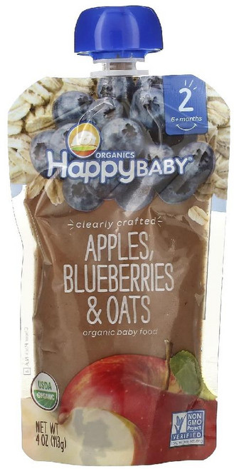 Happy Family 유기농 베이비푸드 사과 블루베리 귀리 113g 1개입 6개월부터 이유식 대용 과일퓨레 (미국산), 사과 블루베리 귀리 1개