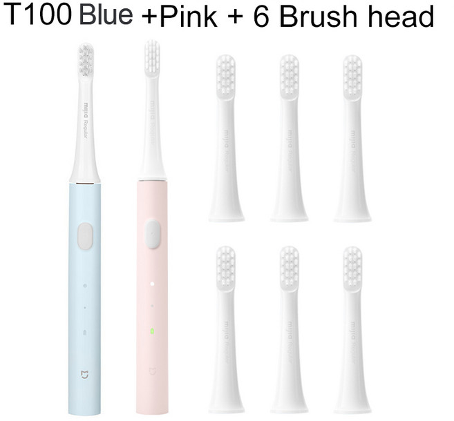 Xiaomi Mijia 초음파 전기 칫솔 무선 USB 충전 칫솔 방수 초음파 자동 칫솔, 블루 핑크 추가 6 헤드