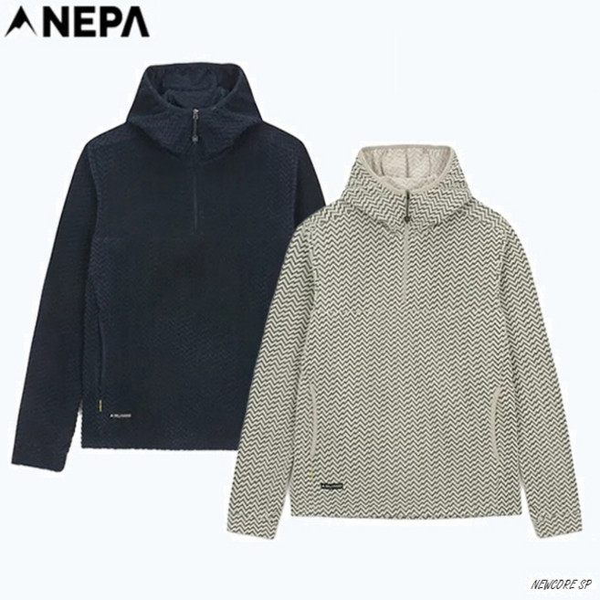 네파_공용 겨울 산행에 미드레이어로 착용하기 좋은 바라클라바형 후드소매 밑단 접밴드 마감처리로 가볍고 외부로부터 차가운 바람 차단 패스파인더 패턴 플리스 하프 집업 후드티셔츠