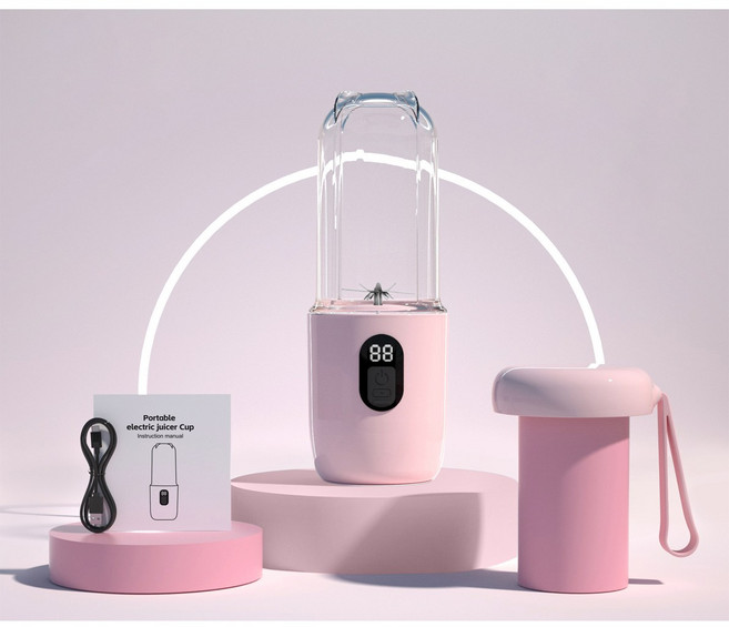 무선 소형 블렌더 숫자 디스플레이 과일 주스 밀크쉐이크 유아식 한 번의 버튼으로 해결 여행용 휴대용 믹서기, 핑크색