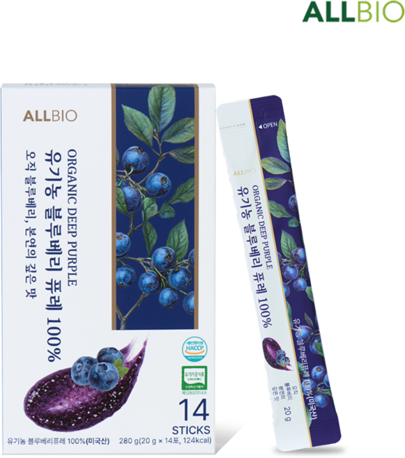 올바이오 유기농 블루베리 퓨레 100% 미국산, 1, 280g