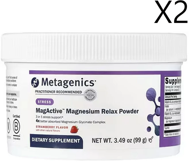 메타제닉스 MagActive 마그네슘 릴랙스 파우더 딸기 (3.49oz), 99g, 2개 - 쿠팡