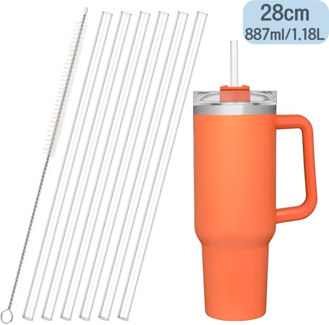 [6p] 28cm 스탠리 스타벅스 30oz 887ml 전용 텀블러 호환 트라이탄 빨대+세척솔 세트, 1세트, 6개