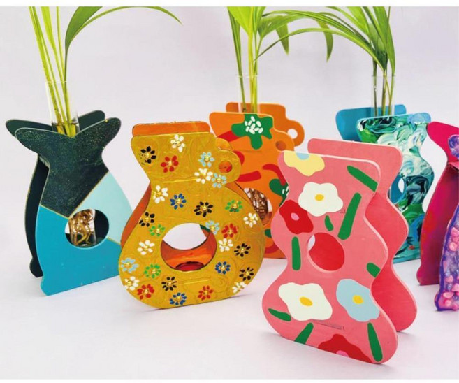 초등 수업 채색 꾸미기 MDF 실린더 꽃병 만들기 5p 어린이날선물 아이 교구, 3번 물결모양, 1개