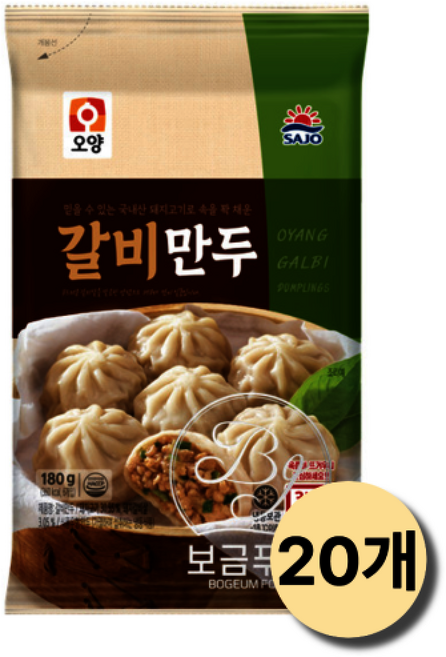 (보금푸드) 사조 오양 갈비만두 만두 냉동 간식 술안주, 20개, 180g