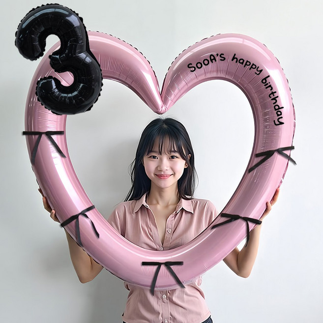 이벤트홀릭 블랙 숫자 하트프레임 풍선 생일파티용품세트(자유레터링) 포토존, 3, 1개, 핑크 하트