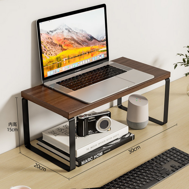 직장인 필수템 모니터 스탠드 / 데스크 정리대 받침대 길이 30cm 높이 2종, 호두나무+블랙 16.5cm