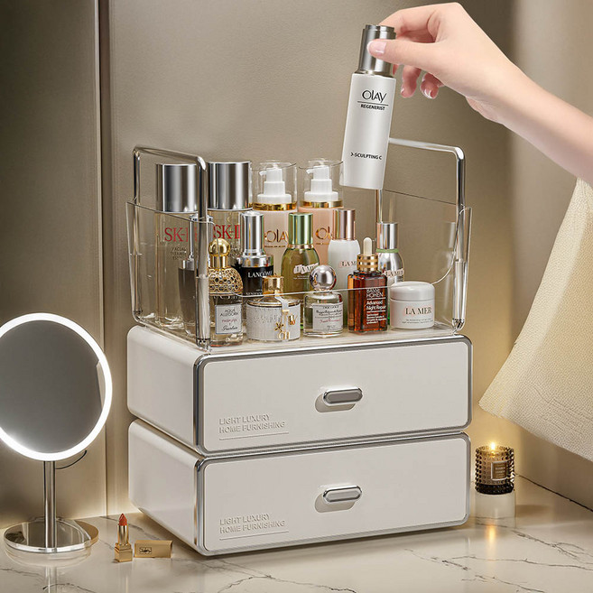 [사은품증정] 엣지영 코지라운드 대용량 화장품 소품 정리함 서랍함 수납 정리대, 화이트, 1개
