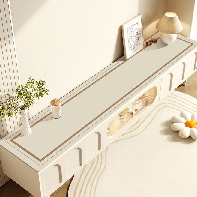 HAROO 방수식탁보 6인용 4인 미니멀리즘 테이블보 매트 식탁매트, 150x40cm, 심플한 연밤색