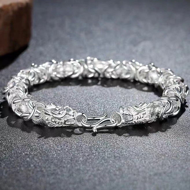 雙龍頭編織手鏈，復古個性龍頭男士手飾