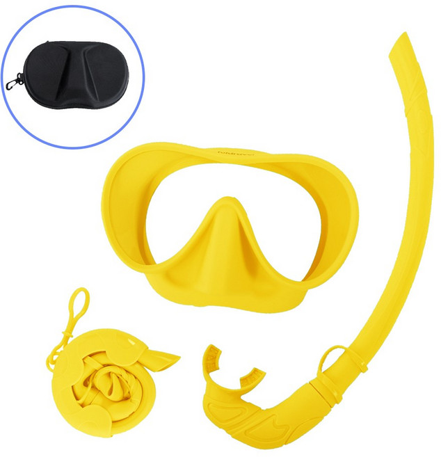폴드래블 접는 스노쿨 스노쿨링 세트 마스크 스노클링 기어 장비, 골든옐로우
