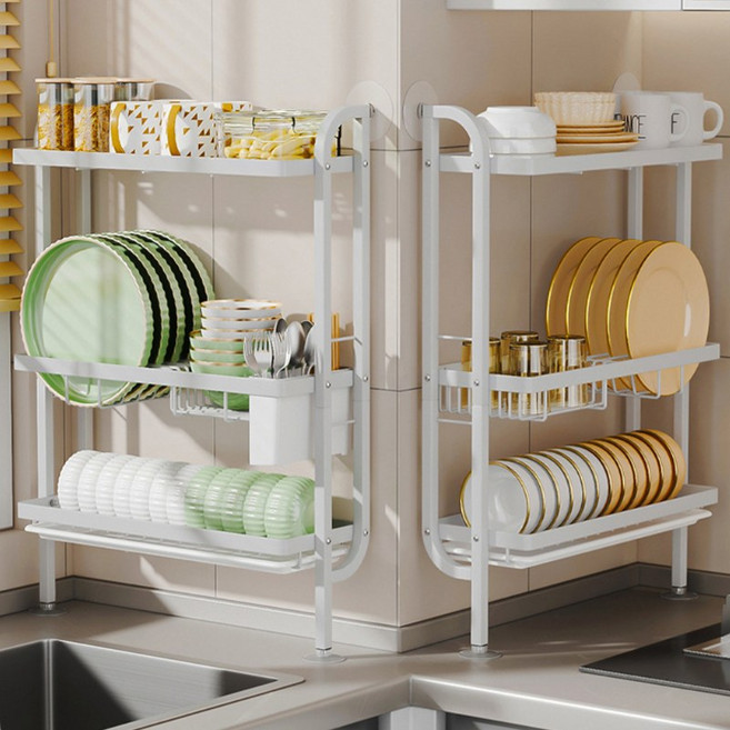 FONOW 식기건조대 그릇정리대 좁은 틈설거지건조대 펀치 프리 틈새식기건조대, 1개, 흰색, 3단