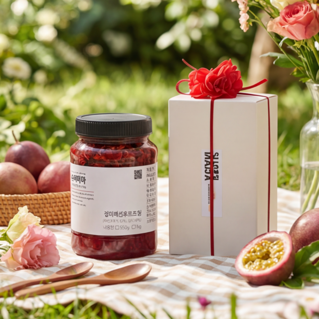 슈퍼마마 병 550g 1개입 선물세트 수제청 과일청 답례품 상견례 명절 결혼식 돌 입학식 졸업 부모님 단체선물 행사, 1세트, 패션후르츠장미청