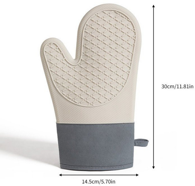 廚房防燙手套 隔熱矽膠 高溫烘焙烤箱 耐熱防滑, 灰白色(單1隻), 1個