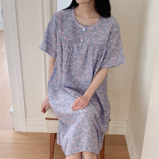 투위 여름 인견 반팔 잠옷원피스 여성실내복 홈웨어 캐릭터 플라워 파자마