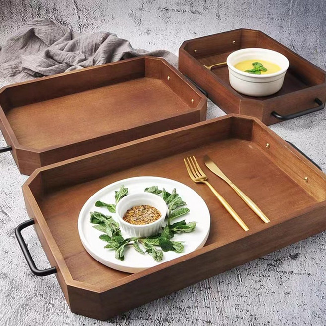 EGMI 고급 손잡이 우드 트레이 감성 쟁반, 1개, 원칼라