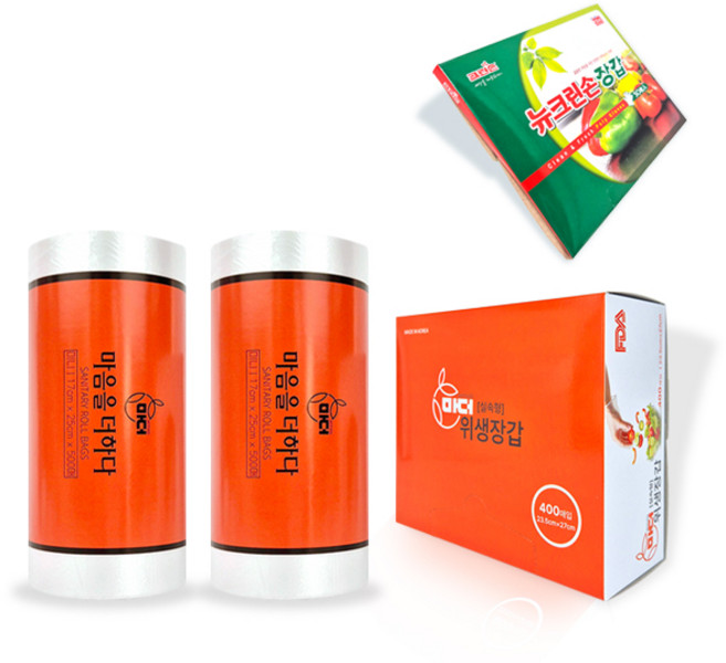 마더 크린 위생롤백 미니17x25cm 500매 2개+비닐장갑 400매 1개, 마더 위생롤백 미니소형 500매2개+비닐장갑400매1개