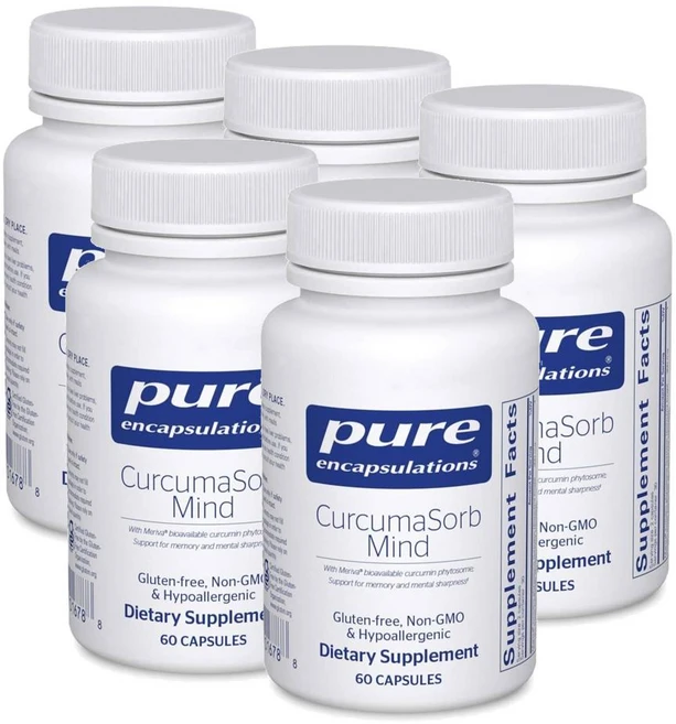 퓨어인캡슐레이션 커큐마소브 마인드 터메릭 녹차 추출물 캡슐 Pure Encapsulations CurcumaSorb Mind, 5개, 60정 - 쿠팡