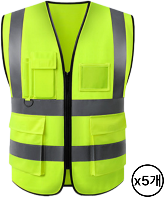 퓨레움 현장 작업용 포켓형 형광 안전조끼, 5개, 그린
