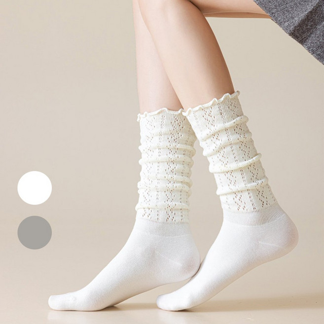 다이나토리 여성 사계절 니트 셔링 중목양말 2켤레